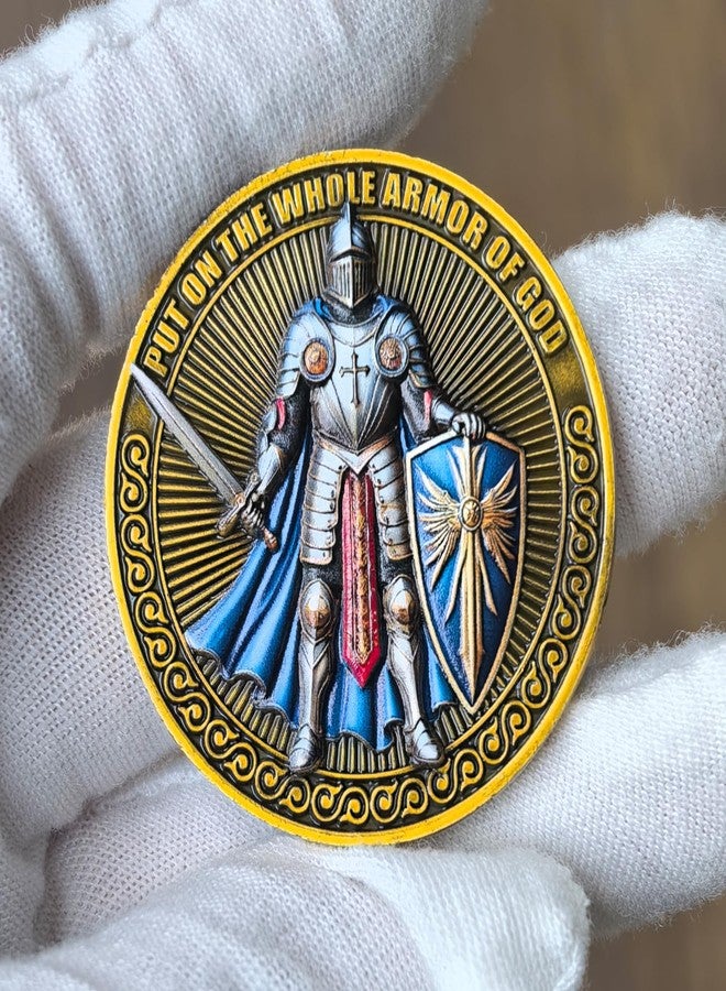 CYOUNG Whole Armor of God Christian Challenge Coin Inspirational Coin with Ephesians 6:11 Bible Verse - Motivational Knight Design - Religious Coin for Faith and Courage - Image 3
